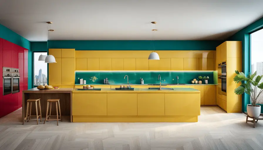Kitchen with colorful cabinetry