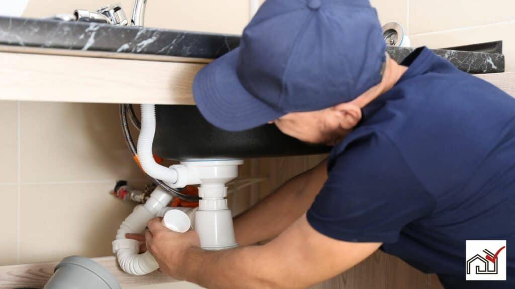 Plumber installing kitchen sink trap