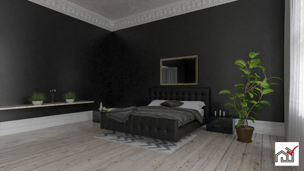 bedroom with black furniture