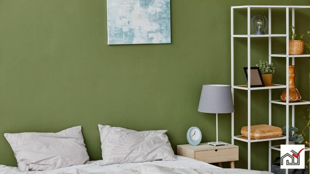 bedroom with sage green walls