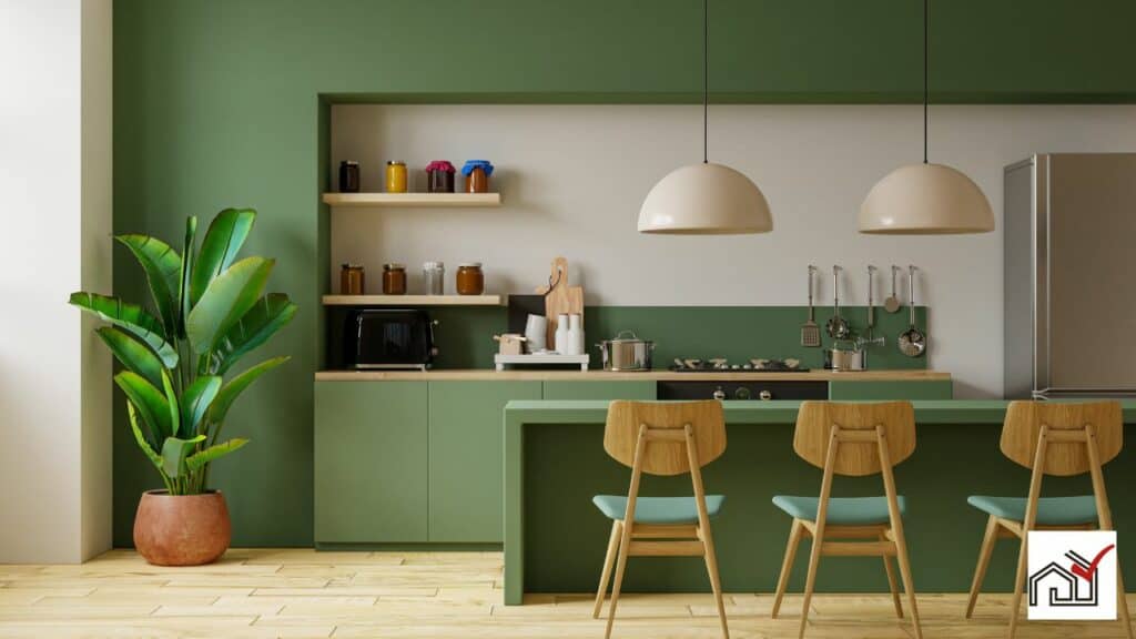 kitchen with green walls